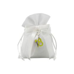Sacchetto tipo lino bianco con charme 18 smaltato e strass