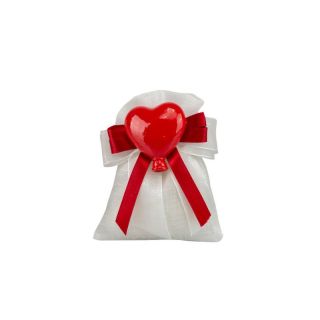 Sacchetto tipo lino bianco con magnete palloncino cuore