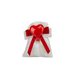 Sacchetto tipo lino bianco con magnete palloncino cuore