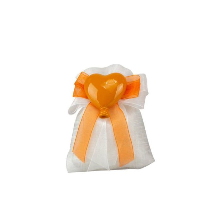 Sacchetto tipo lino bianco con magnete palloncino cuore