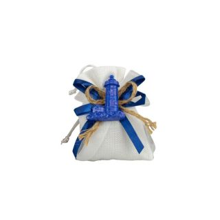 Sacchetto juta con nastro o blu e corda con magnete soggetti marini