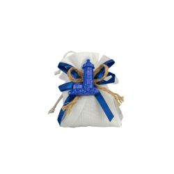 Sacchetto juta con nastro o blu e corda con magnete soggetti marini
