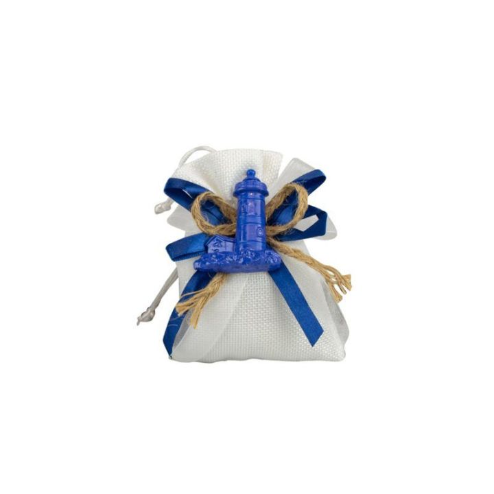 Sacchetto juta con nastro o blu e corda con magnete soggetti marini