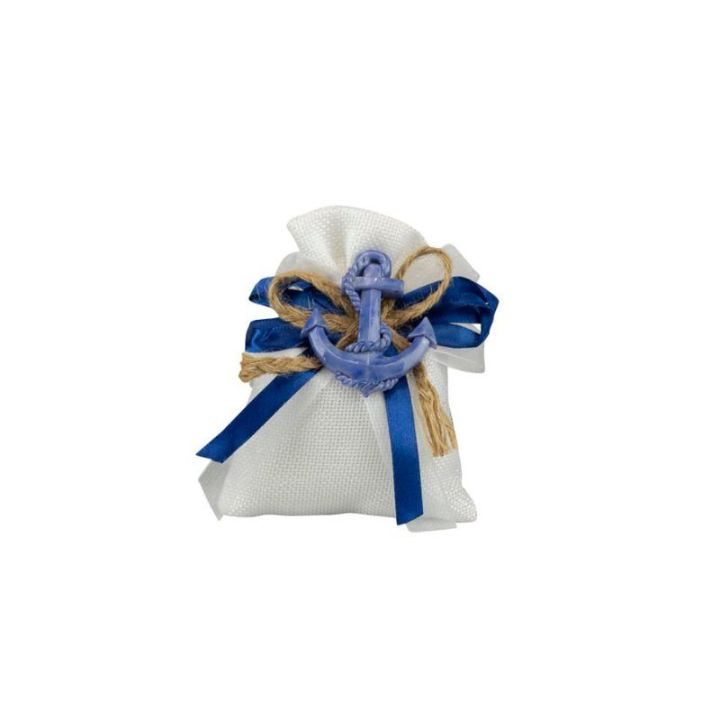 Sacchetto juta con nastro o blu e corda con magnete soggetti marini