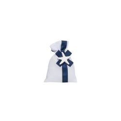 Sacchetto in cotone bianco con tiranti e nastro i blu con applicazioni marine gessetto ortite