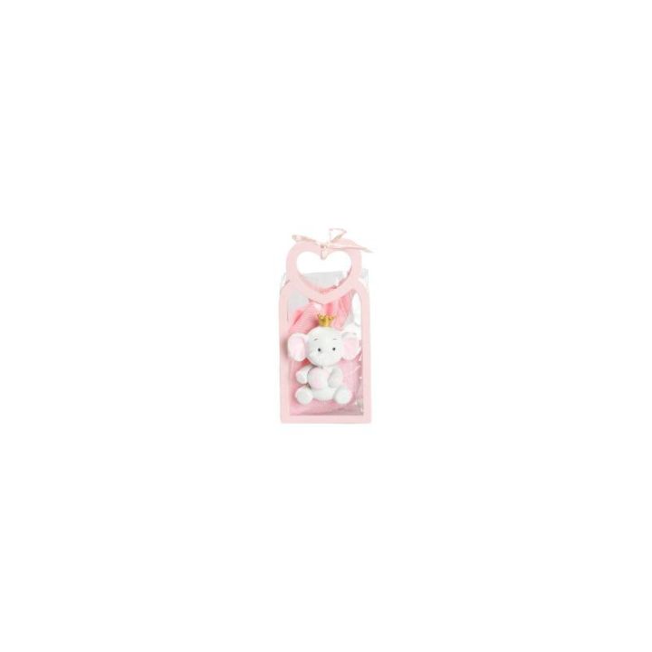Bustina in PU rosa con manico cuore con magnete elefante