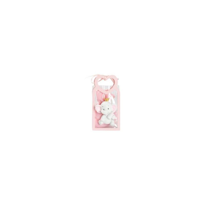 Bustina in PU rosa con manico cuore con magnete elefante