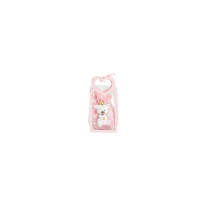 Bustina in PU rosa con manico cuore con magnete orsetto