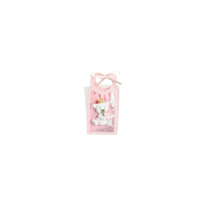 Bustina in PU rosa con manico cuore con magnete orsetto