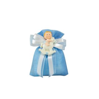 Sacchetto tipo lino celeste con magnete baby bimbo celeste