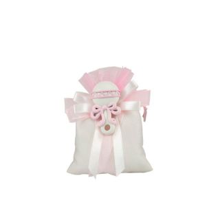 Sacchetto in cotone bianco/rosa con magnete soggetto bimba rosa
