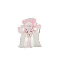 Sacchetto in cotone bianco/rosa con magnete soggetto bimba rosa