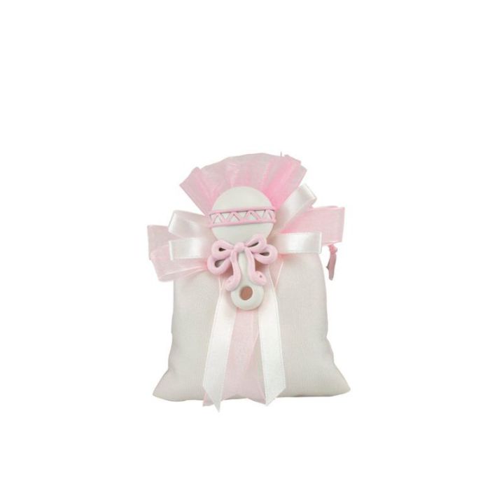 Sacchetto in cotone bianco/rosa con magnete soggetto bimba rosa