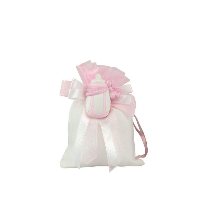 Sacchetto in cotone bianco/rosa con magnete soggetto bimba rosa