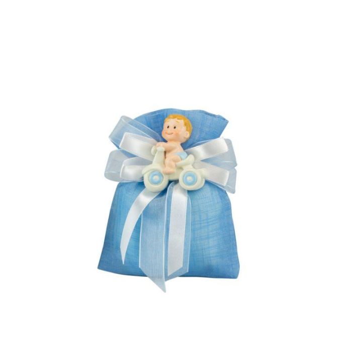 Sacchetto tipo lino celeste con magnete baby bimbo celeste