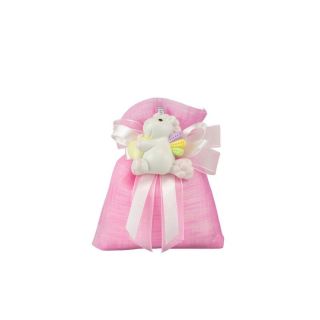 Sacchetto tipo lino rosa con magnete unicorno rosa