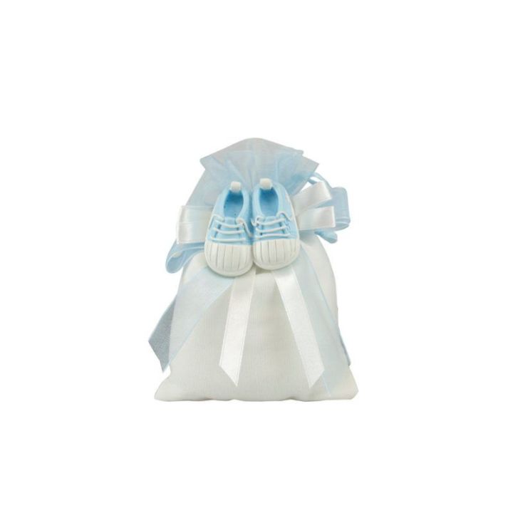 Sacchetto in cotone bianco/celeste con magnete soggetto bimbo celeste