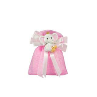 Sacchetto tipo lino rosa con magnete elefante bimba rosa