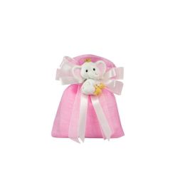 Sacchetto tipo lino rosa con magnete elefante bimba rosa