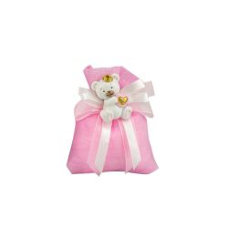 Sacchetto tipo lino rosa con magnete orsetto bimba rosa