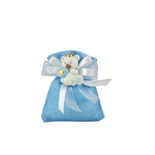 Sacchetto tipo lino celeste con magnete orsetto bimbo celeste