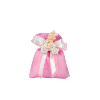 Sacchetto tipo lino rosa con magnete baby bimba rosa