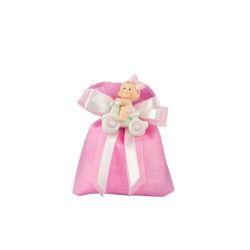 Sacchetto tipo lino rosa con magnete baby bimba rosa