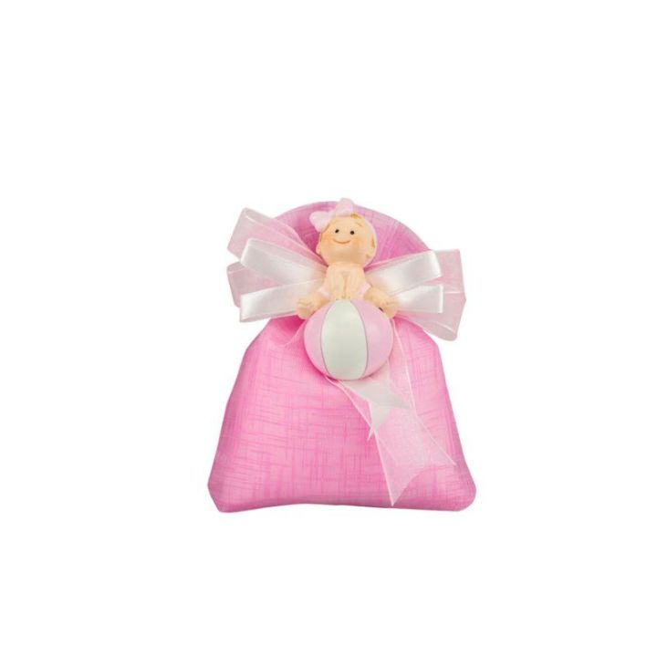 Sacchetto tipo lino rosa con magnete baby bimba rosa