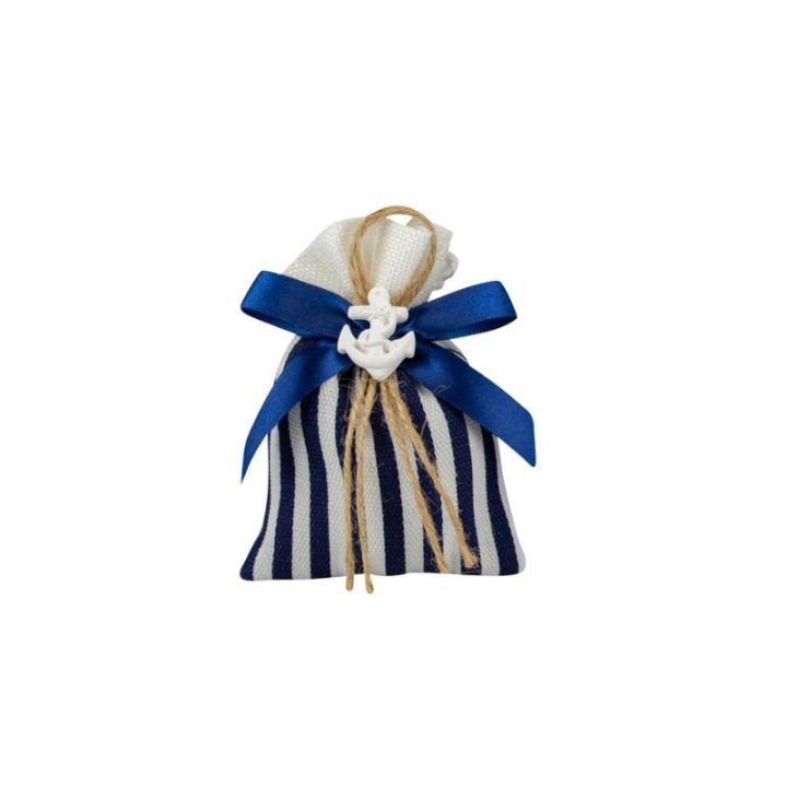 Sacchetto a strisce bianco e blu tema marino ortiti