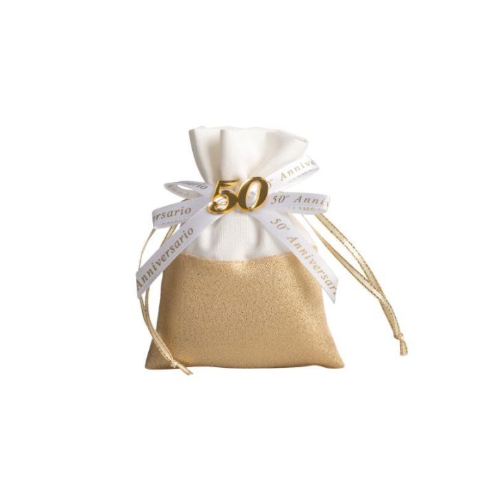 Sacchetto bianco/oro con applicazione