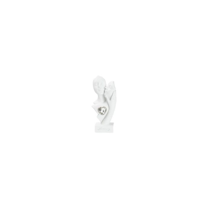 Coppia bacio resina bianca con cuore metallo e strass