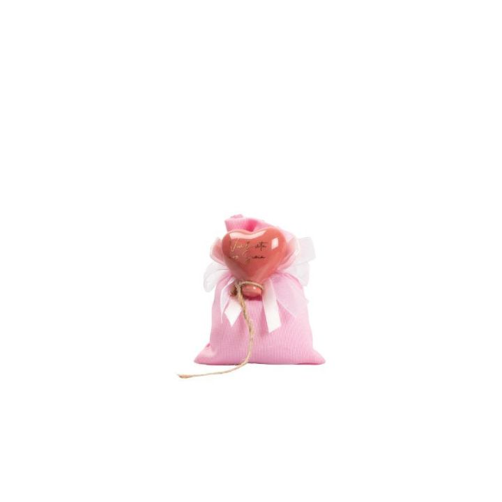Magnete palloncino cuore rosa con corda con 2 frasi