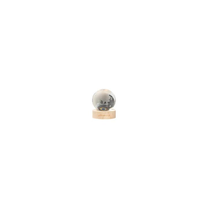 Sfera in vetro globo con filo e base legno
