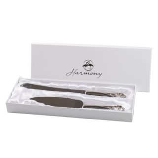 Set pala e coltello torta argento dec. doppio cuore con strass
