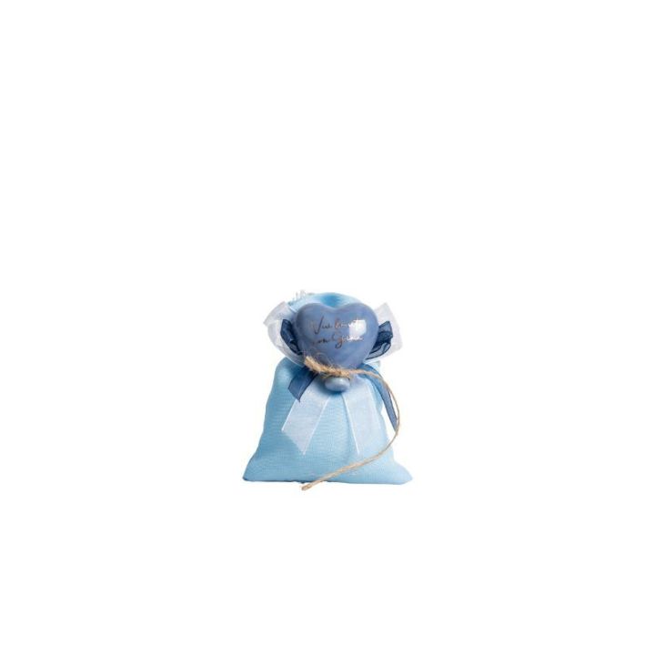 Magnete palloncino cuore celeste con corda con 2 frasi