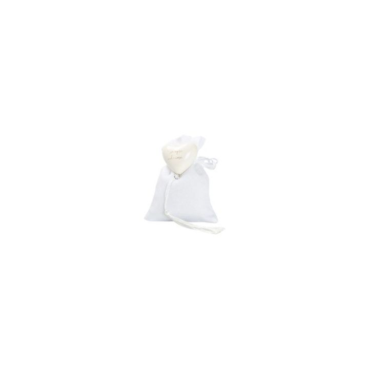 Magnete cuore bianco con nappina con 2 frasi