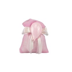 Sacchetto tipo lino rosa con magnete palloncino rosa
