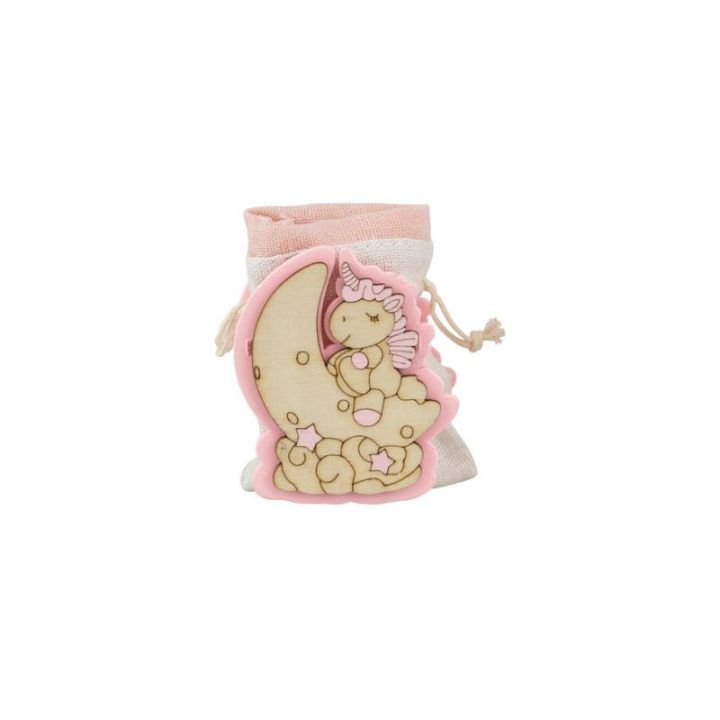 Scatolina in legno unicorno rosa con sacchettino