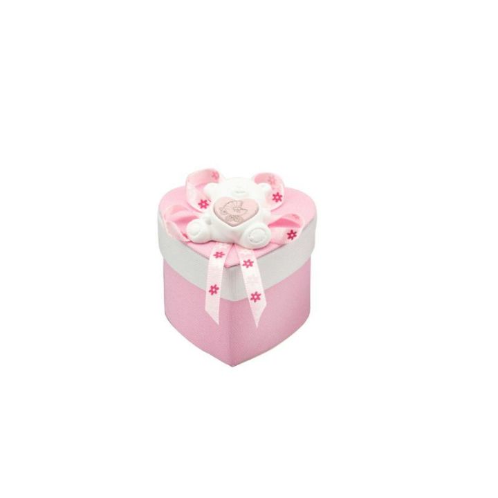 Scatolina rosa quadrata/cuore con gessetto orsetto