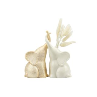 Set profumatore coppia elefanti bianco/oro in porcellana