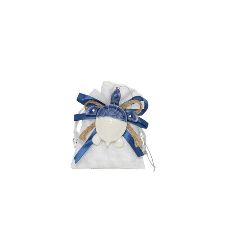 Sacchetto marino con magnete porcellana bicolore corallo + tartaruga