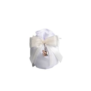 Sacchetto bianco con charm coppietta bicolor stilizzata