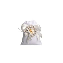 Magnete albero della vita con sacra famiglia con glitter in argento