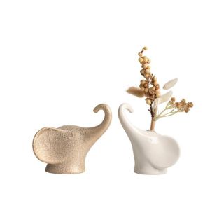Set coppia teste di elefanti profumatore bianco/satin oro porcellana c