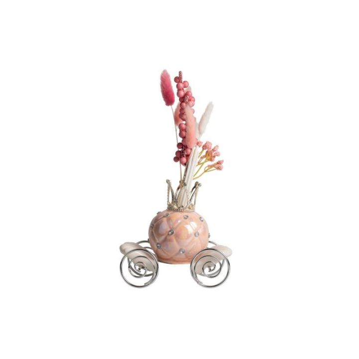 Profumatore carrozza rosa perlata con strass corona e ruote argento