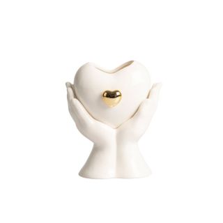 Candela mani (vert.) con cuore + cuore dorato con candela profumata