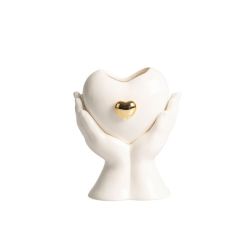 Candela mani (vert.) con cuore + cuore dorato con candela profumata