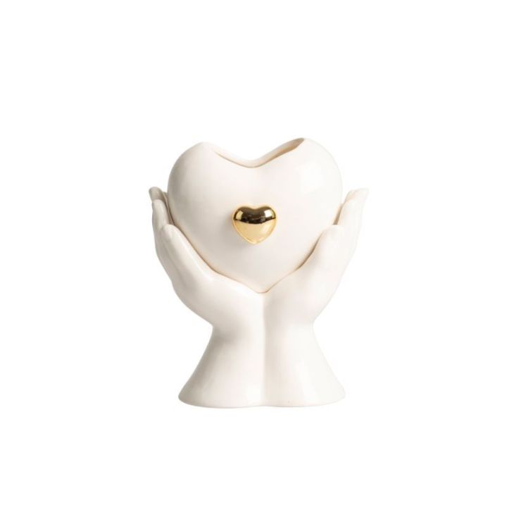 Candela mani (vert.) con cuore + cuore dorato con candela profumata