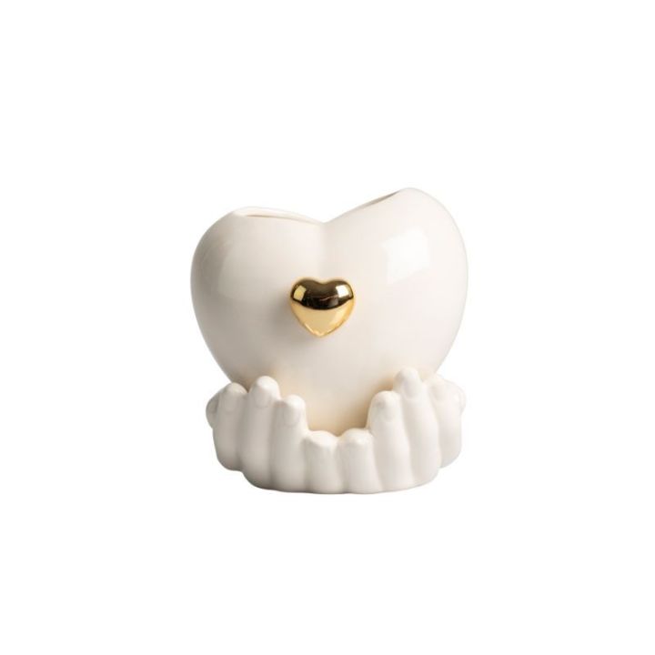 Candela mani (orizz.) con cuore + cuore dorato con candela profumata