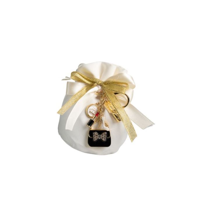 Portachiavi borsetta nera con fiocco strass con charms